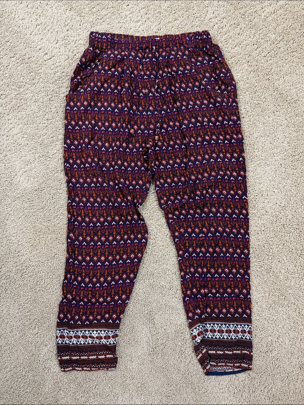 Sudara Punjammies | Women's Purple Printed Elastic-Waist Harem Pajama Pants | L